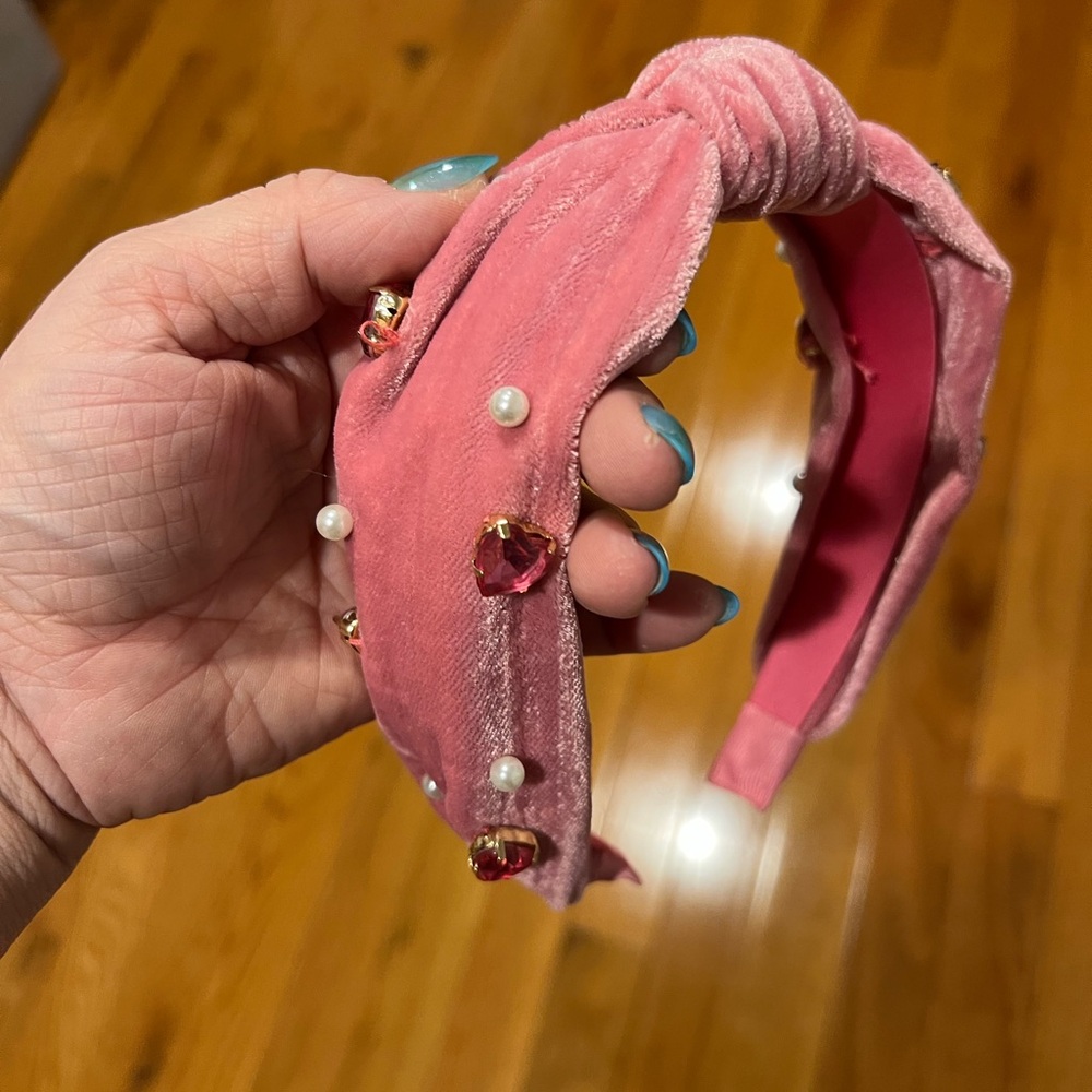 Nordstrom Pink Velvet Headband with Pearls and Gems